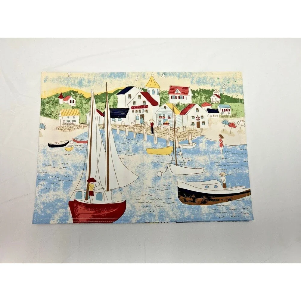 6 Reversible Sea Side Striped Placemats 18 X 13 Beach House Mediterranean Ships